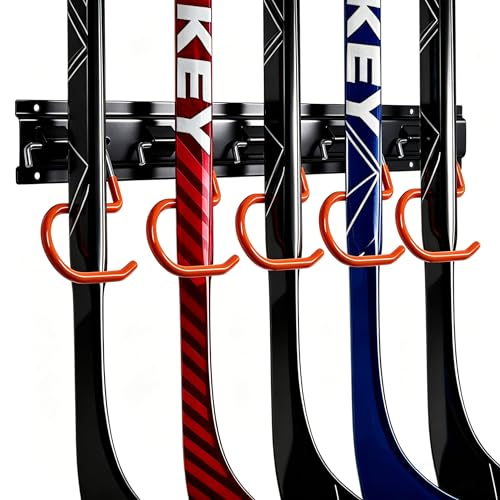 Hockey Stick Holder Wall Mount Display, 5-Hook Storage Rack