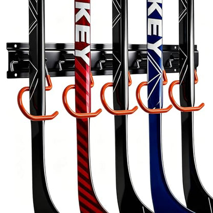 Hockey Stick Holder Wall Mount Display, 5-Hook Storage Rack