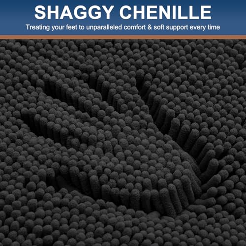 Smiry Luxury Chenille Bathroom Rugs 47x17, Extra Soft and Absorbent Shaggy Bath Mat, Machine Washable, Non-Slip Plush Carpet Runner for Tub, Shower, and Floor, Home Decor Accessories, Black