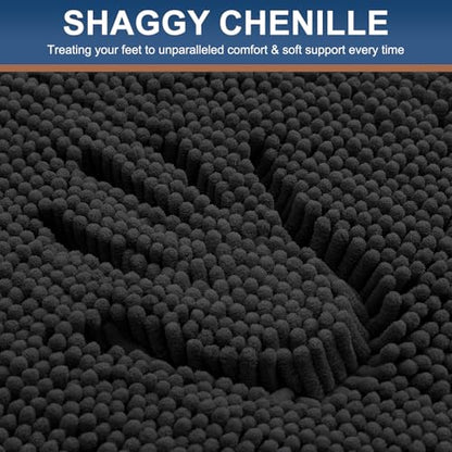 Smiry Luxury Chenille Bathroom Rugs 47x17, Extra Soft and Absorbent Shaggy Bath Mat, Machine Washable, Non-Slip Plush Carpet Runner for Tub, Shower, and Floor, Home Decor Accessories, Black