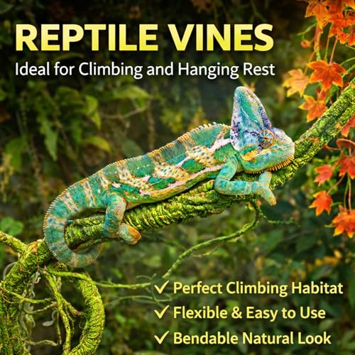 Reptile Vines Plants for Terrarium, Flexible Vines Jungle Climbing Branch with Leaves Tank Decor for Snakes Bearded Dragons Geckos Hermit Crabs Lizards Chameleons