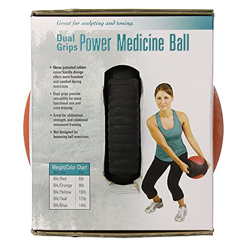 AEROMAT Dual Grip Power Medicine Balls for Abdominal Training and Rotational Movements - 9" Diameter - Weights Color-Coded - style: 8 lbs - Black/Orange
