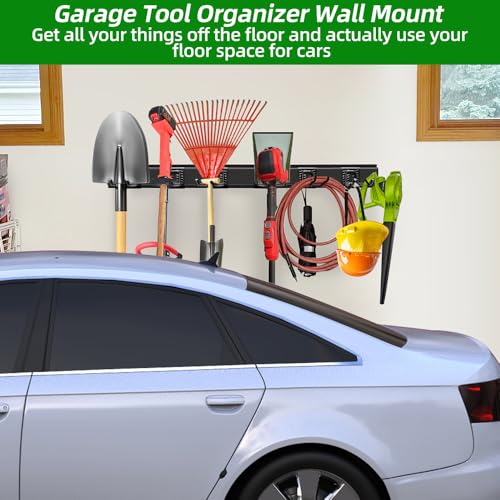 PIYILO Garage Wall Organizer, 48 inches Adjustable Garden Tool Organizer | Heavy-duty Alloy Steel, 360 LBS Load, Wear & Tear Resistant, Soft Anti-Scratch Hook Sleeves, For Lawn, Yard & Shed Storage - size: 48 inch 6-Hook