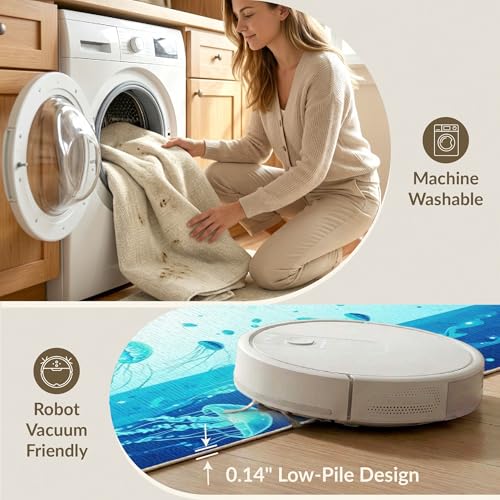 4'x6' Washable Kawaii Fish Area Rug, Blue Flatwoven Floor Mat for Home Office, Gaming Room, Under Desk, Non-Slip Chair-Friendly Carpet | Ref:1911370