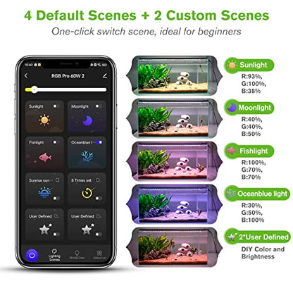 hygger 50W Smart Aquarium Light, Bluetooth LED Light with App Control, Full Spectrum Fish Tank Light with 24/7 Lighting Cycle, 5 Modes, Adjustable Timer, for 36"-42" Freshwater Planted Tank