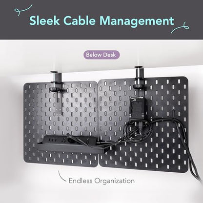 EHO Clamp-On Desk Pegboard, 2Pack (Combined Size 27 x 14 inch) Privacy Divider, Desk Partition Panel, No-Drill Desk Mounted Peg Board Organizer for Office, Gaming, Home, Black