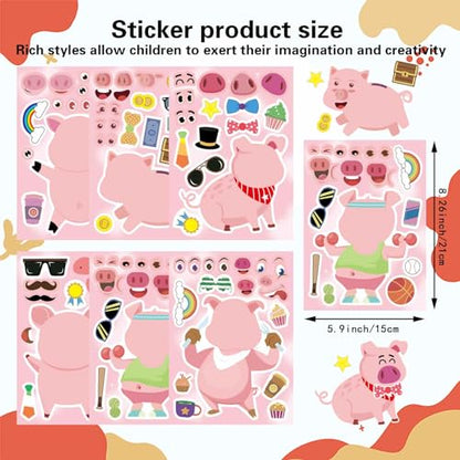 24PCS Pig Stickers for Kids Toddlers, Make-a-face Stickers, Make You Own Kawaii Pink Piggy Stickers Cute Animal Stickers for Brithday Party Favor Supplies Gifts, Teacher Classroom Reward - style: Pink Pig Stickers