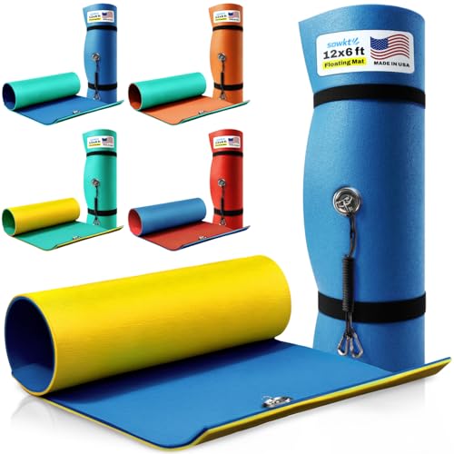 Premium Made in USA Lily Pad Floating Mat, 9x6 12x6 18x6 ft – Foam Floating Water Mat for Lake | Lilypad Float Swim Mat for Boat & Pool - color: Blue / Yellow, size: 12 x 6 ft