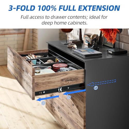 Drawer Slides 1 Pair Full Extension 10 12 14 16 18 20 22 24 inch Side Mount Rails Dresser Cabinet Bracket Replacement Ball Bearing Tracks Guide Metal Runner 100 LB (Basic-1 Pair, 14 Inch) - size: 14 Inch, style: Basic-1 pair