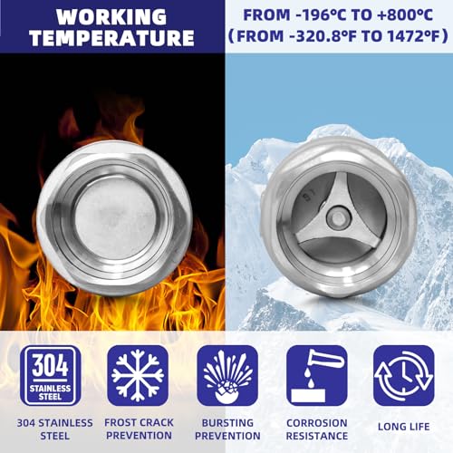 1/4" NPT Stainless Steel Spring Check Valve, WOG1000 NPT Thread unleaded In-Line Vertical Check Valve Non Return One Way Counterflow to Prevent the Medium Backflow for Oil Water Gas Air DN8 - size: 1/4"-NPT