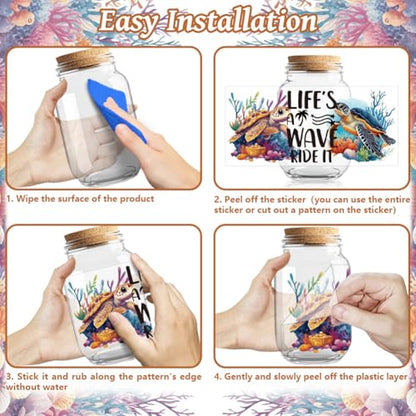 UV DTF Cup Wraps Transfer Stickers Marine Life Pattern, 10 Sheets Waterproof Custom Vinyl Transfer Sticker 16oz Coffee Glass Cup Tumbler Bottle Mug Decals for Men Women - style: Marine Life