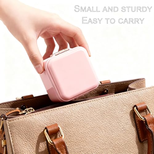 Denture Case Kit, Retainer Cleaning Case False Teeth, Retainer Cleaning Denture Bath Cup with Mirror Use in Denture Bridges, Denture Soaking Container, Traditional Braces for Travel （Pink） - color: pink