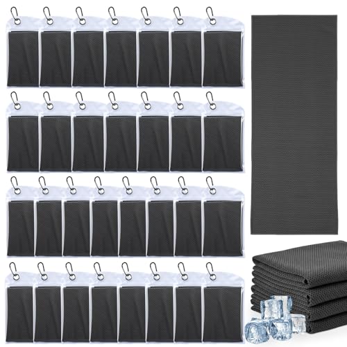 Honoson 30 Pack Cooling Towels for Neck and Face, 27 x 16 Inch Cool Chilly Towels, Microfiber Reusable Sweat Rag with Pouch for School Sport Team, Athlete, Gym, Workout and Outdoor Use (Dark Grey) - color: Dark Grey