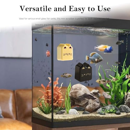 2 Pieces Cat Shape Aquarium Magnetic Brush - Double-Sided Algae Scraper for Glass Aquariums, Fish Tank Stain Cleaner, Mini Scrubber with Strong Magnetic and Scratch-Free (Pink Yellow)