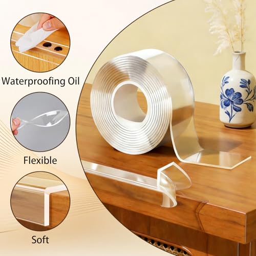9.84FT Clear 20MM Edge Protector Strip, Self Adhesive Sharp Edge Wrap Cover Tape Soft Corner Protectors, Baby Proofing Corner Guards for Kitchen Countertop/Furniture Against Sharp Corners