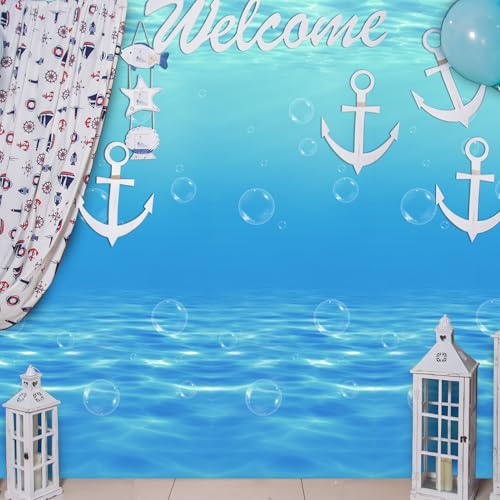 54 Inch x 100 Ft Ocean Waves Plastic Tablecloth Roll in Slide Cutter Box Under the Sea Table Cover Blue Water Print Backdrop Bulletin Board Plastic Roll for Beach Pool Birthday Party Decor