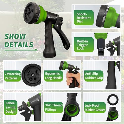 AUTOMAN-Garden-Hose-Nozzle, 2 Pack ABS Water Spray Nozzle with Heavy Duty 7 Adjustable Watering Patterns,Slip Resistant for Watering Plants,Lawn& Garden,Washing Cars,Cleaning,Showering Pets - Green - color: Green ×2