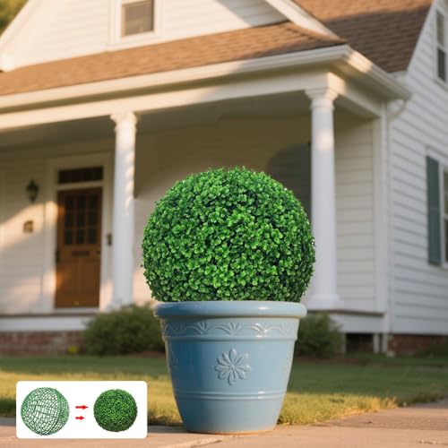 Topiary Ball Frame Set of 2, 6 Sizes Plastic Plant Support Cage (10-40cm), Artificial Grass Ball Frame for DIY Flower Arrangement, Moss Ball Holder for Wedding Home Garden Decoration (16"/40cm)