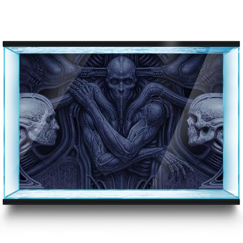 Aquarium Background Stickers - Alien Skull Blue Ritual - Fish Tank Reptile Terrarium Decor Poster (45 x 30 cm / (17.7 x 11.8 inches))