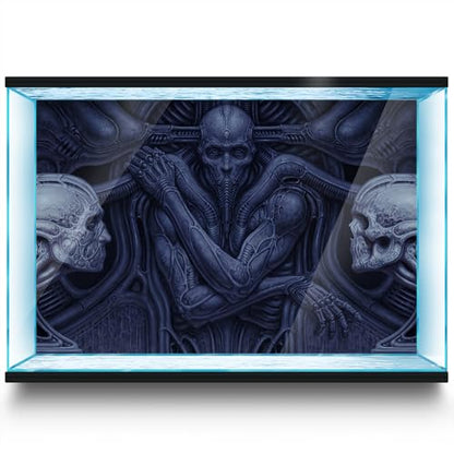Aquarium Background Stickers - Alien Skull Blue Ritual - Fish Tank Reptile Terrarium Decor Poster (45 x 30 cm / (17.7 x 11.8 inches))