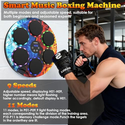 Music Boxing Machine for Kids & Adults - Wall Punching Pad with Lighting, 9-Speed Bluetooth Boxing Game with Gloves, Wall Mounted Exercise Equipment, 2026 Upgrade Boxing Equipment for Kids Age 6+ - color: Ice-Fire