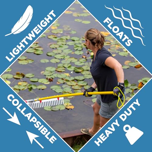 Jenlis Razer Rake Heavy Duty Collapsible Aluminum Lake Rake for Removal of Weeds, Leaves, & Floating Scum, Shoreline & Beach Landscaping Tool