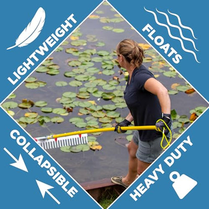 Jenlis Razer Rake Heavy Duty Collapsible Aluminum Lake Rake for Removal of Weeds, Leaves, & Floating Scum, Shoreline & Beach Landscaping Tool