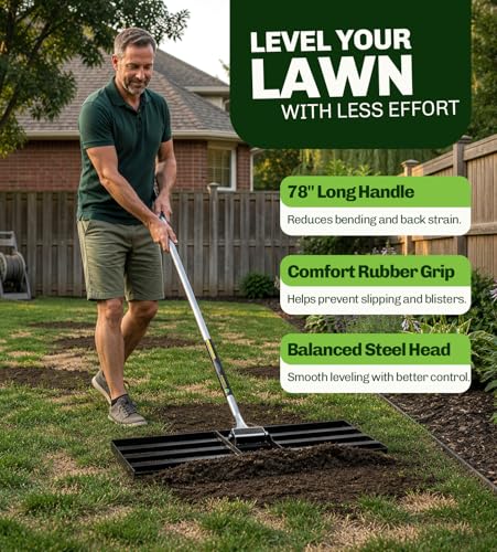 Lawn Leveling Rake 48 Inch x 10 Inch – Heavy Duty Lawn Leveler & Yard Leveling Rake – Steel Lawn Level Rake & Leveling Tool for Soil, Sand & Top Dressing