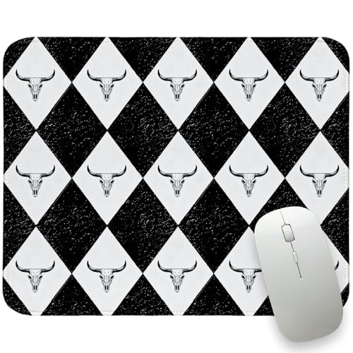 Black Western Small Mouse Pad,Cows Lattice Mouse Mat for Desk Black and White Gaming Mouse Pad Western Gifts for Cowboys 8.25x10In - color: Black White Lattice
