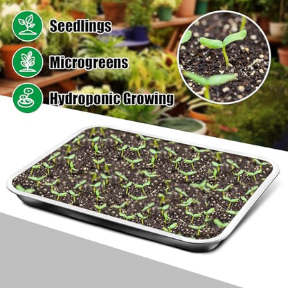 Stainless Metal Trays, Stainless Steel Seed Starter Carry Tray Fit 54 Cell Plug Tray, Nursery Seedling Pots Water Collection Transplantation (11.6 inch×15.2 inch, 1.45" Height, 10-Pack) - size: Middle-10P