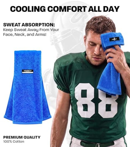 Blue Football Towel with Hook & Loop Fastener (Royal Blue) | Quarterback QB Sports Towel Football to Clean Hands, Visor and Gloves - Highly Absorbent, Quick Dry - color: Royal Blue