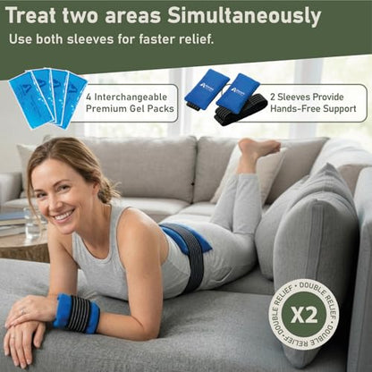 Flexible Cold Gel Pack with Straps, 9.5" x 4.5", 4 Pack | Soft gel ice pack for injuries reusable, recovery, with hands-free strap, medical grade knee, back, neck, wrist, hand - style: ColdWithStrap
