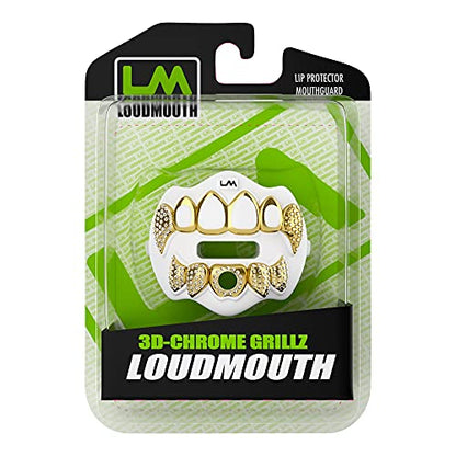 Loudmouth Football Mouth Guard - 3D Chrome Grillz Football Mouthpiece, Fits Adult & Youth, Mouth Guard Accessories (3D Grillz Bling - Chrome White/Gold) - color: 3d Grillz Bling - Chrome White/Gold