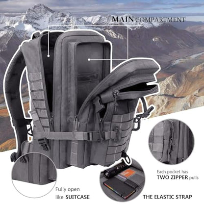 Hannibal Tactical MOLLE Assault Backpack, Tactical Backpack Military Army Camping Rucksack - color: Grey
