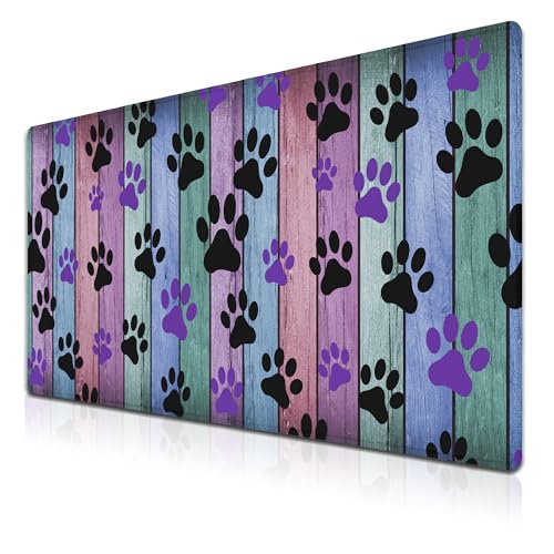 Gaming Mouse Pad Black and Purple, Big Mouse Pads Computer Desk Mat, Work Table Mat Non-Slip Rubber Base Waterproof with Stitched Edges, 35.4 X 15.7 inch for Work/Game/Office/Home Dog Paw - color: Dog Paw