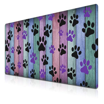 Gaming Mouse Pad Black and Purple, Big Mouse Pads Computer Desk Mat, Work Table Mat Non-Slip Rubber Base Waterproof with Stitched Edges, 35.4 X 15.7 inch for Work/Game/Office/Home Dog Paw - color: Dog Paw