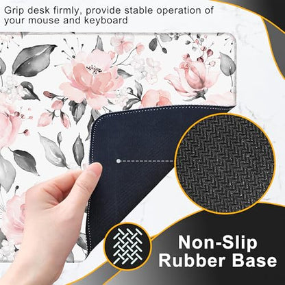 Desk Mat, Pink Rose Flowers Floral Large Extended Gaming Mouse Pad,Waterproof Non-Slip Rubber Base and Stitched Edges Desk Pad for Work Game Office Home 35.4x15.7in - color: Colour14