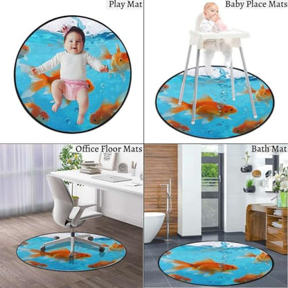 Aquarium Round Office & Gaming Chair Mat, GoldenFish WaterScene Anti-Slip Hardwood & Carpeted Floor Protector,Protect The Floor from Scratches, Orange Gold Blue Diameter 39.4 in