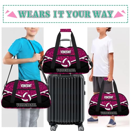 Personalized Volleyball Bag, Rose Purple Sequins Black Background | Casual Bag Sport Duffel Gym Bag Weekender Bags Travel Duffel Bag - color: Rose Pink
