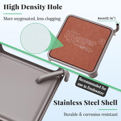 hygger Aquarium Air Stone, 3.23 Inch Nano Air Stone Make Super Tiny Bubble, Ultra Quiet Dissolved Oxygen Diffuser Small Airstone with Stainless Steel Base for Aquarium, Fish Tank & Hydroponic, Square