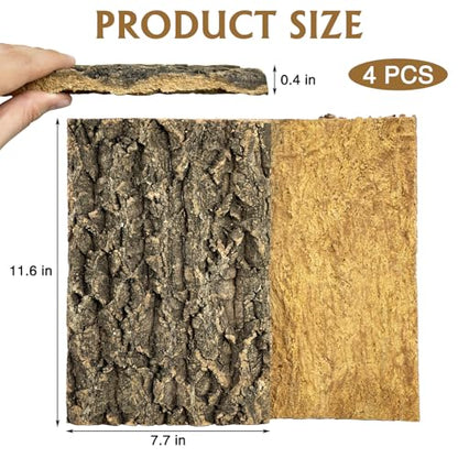 Fhiny 4 PCS Cork Bark Background, 11.6" x 7.7" Natural Cork Bark for Reptiles Bearded Dragon Climbing Backdrop Terrarium Habitat Wall Decor Accessories for Turtle Gecko Lizard Snake Spider Frog