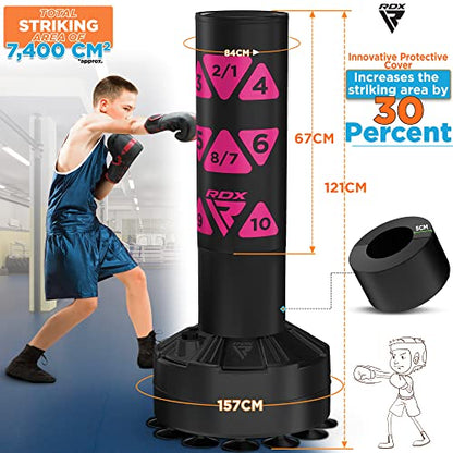RDX Kids Freestanding Punching Bag & Cover, 4FT Heavy Duty Junior Ronin Target Pedestal Bag Set Suction Cup Stand Base Free Standing Kickboxing MMA Boxing Muay Thai Karate Home Gym Workout - color: PINK