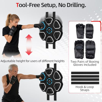 Abahub Music Boxing Machine for Adults & Kids - 11 Modes & Bluetooth Boxing Punch Machine, Home Fitness Equipment with Gloves, Wall Mounted Interactive Boxing Target, Nice Gift Choice - color: Blue Light, style: Circular