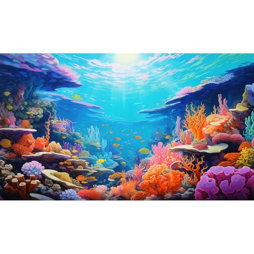 Underwater Scene Aquarium Background Under The Sea Coral Reefs Fish Tank Background Ocean Bottom Scene Diverse Marine Life Sunray Terrarium Backgrounds Tropical Undersea View Tank Backgrounds 24x12in - color: Orange_Blue, size: 24(W)x12(H)inches/ 60(W)*30