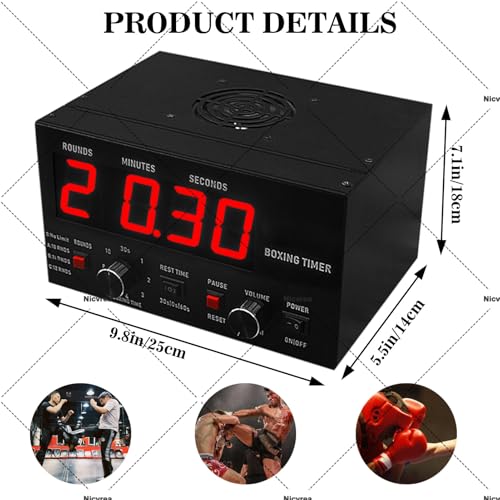 Classic Boxing Interval Timer Professional Gym Timer with LED Display, Selectable Training Time and Cycle Repetitions, Adjustable Sound Gym Interval Timer for Muay Thai/MMA/Kickboxing Blue - color: Blue