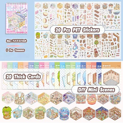 3D Sticker Scene Book 20 Sets 3D House Stickers Therapy DIY Stickers Miniature Cozy Room Sticker Scenes for Adults Relief Stress Funny Gift for Holiday (Pink 2)