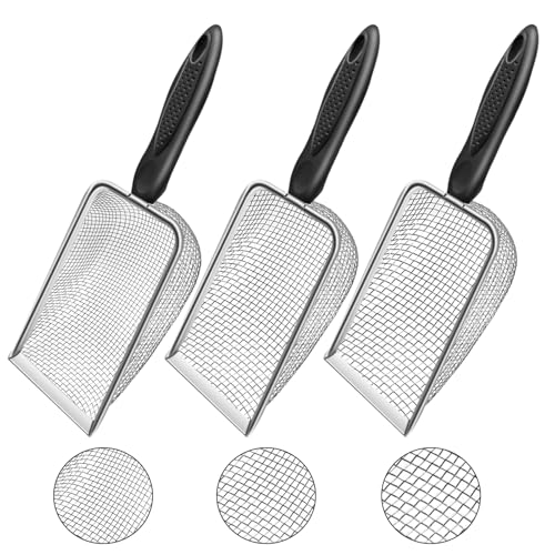 3pcs Soil Sifter for Gardening, 2.8/3.8/5mm Mesh Sieve with Ergonomic Handle for Sand, Compost, Dirt, Rocks, Potting Soil Sifter, Landscaping, Beach, Cat Litter Shovels, Planting Tool Accessories
