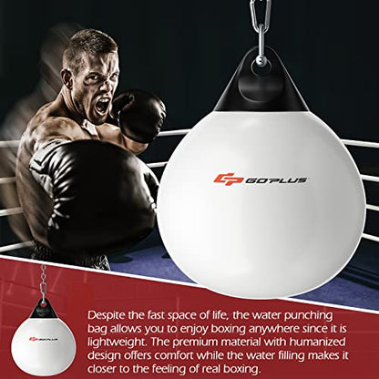 Goplus Water Aqua Bag, 21'' 180 Pound /18” 110 Pound Heavy Punching Bag with Adjustable Metal Chain, Water Injection Hose, Boxing Training Bag for Adults Fitness, MMA - color: White, size: 18”, 110LBS