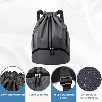 JELUTAR Drawstring Backpack Gym Bag with Shoes Pocket, Dark Grey - color: Dark Grey, size: Medium