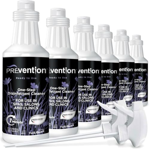 Prevention Ready-To-Use Disinfecting Cleaner – Hospital Grade Disinfectant Spray Solution for Salons, Spas, Clinics, Surfaces – Sanitizing Solution & Two Reusable Sprayers – 32oz Bottle (6 Pack) - size: 32 Fl Oz (Pack of 6)